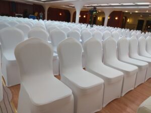 Banquet chair with white stretch cover for elegant events