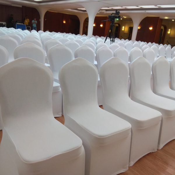 Banquet chair with white stretch cover for elegant events