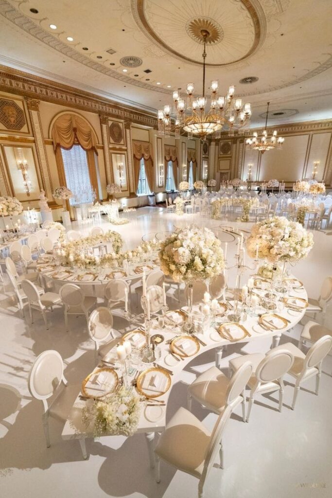 Half Moon Table and White Dior Chair for rent in Dubai, Abu Dhabi and UAE.