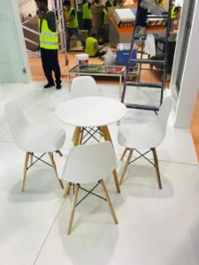 Tulip/ Eames/ Scandavian/ hard plastic/ wooden leg chair for rent in Dubai 