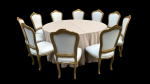 Eliza Gold Dior Chair and Round Table with beige covers for rent in Dubai, Abu Dhabi and UAE.