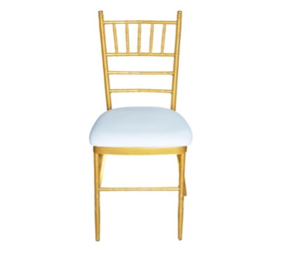 Gold Chiavari Chair available for rent in Dubai, ideal for weddings and upscale events. Elegant design with a luxurious finish.