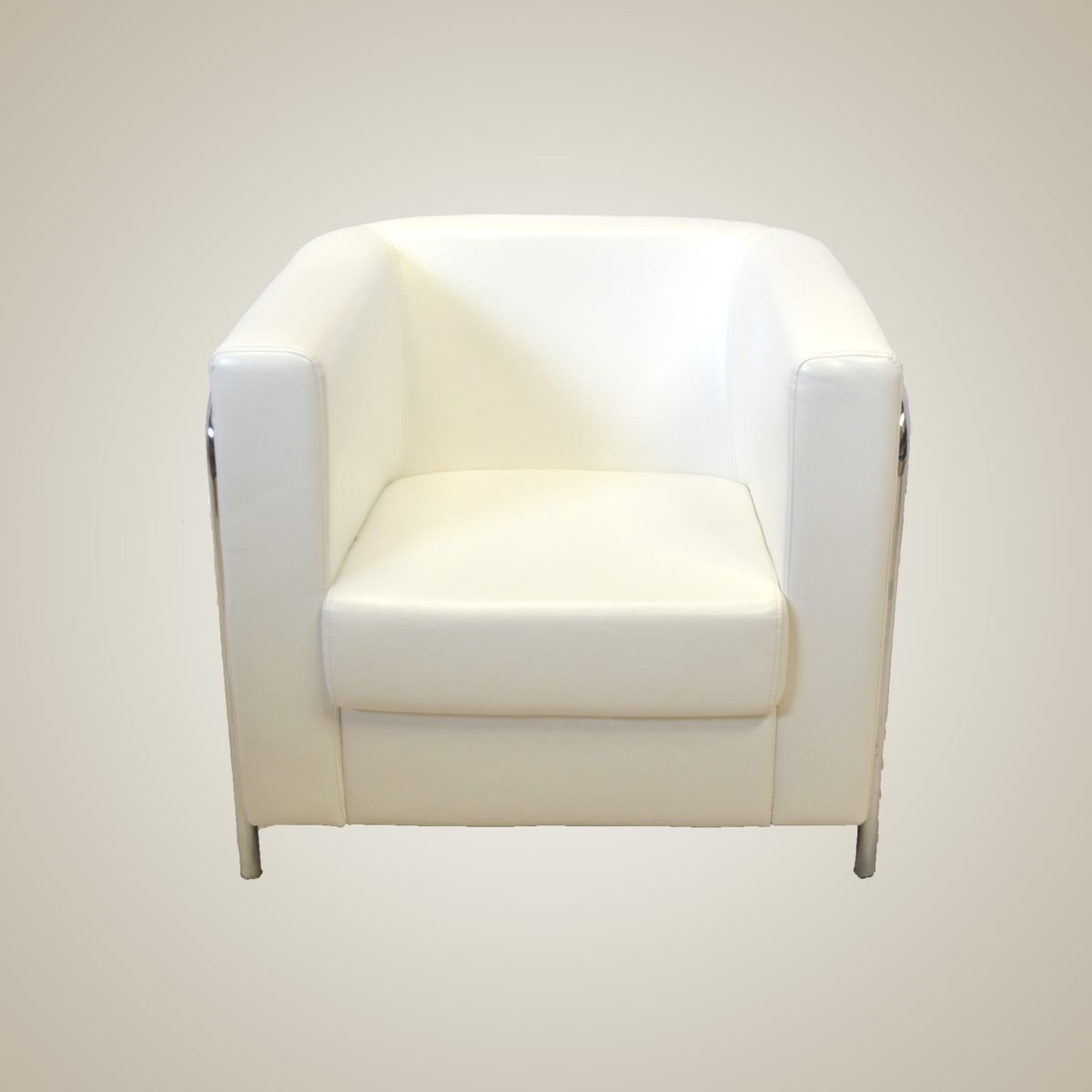 Le Corbusier 1 Seater Sofa available for rent. Elegant white leather sofa with a steel frame, perfect for upscale events.