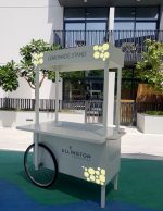 White carts available for rent for lemonade setups in Dubai, Abu Dhabi, Sharjah, Ajman, and the UAE, including candy carts, dessert carts, and rustic display carts.