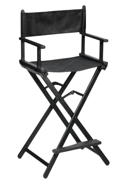 Elegant black makeup high chair available for rent in Dubai, ideal for fashion shows and professional photo shoots.