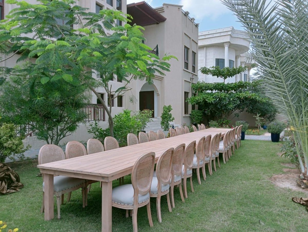 Netback Beige Dior Dining Chair with elegant wooden frame and beige fabric, perfect for stylish event setups