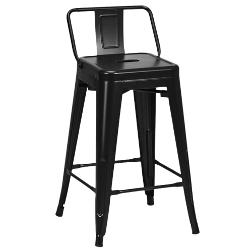 Stylish black bar stool available for rent from Qamar Event Rentals, suitable for events in Dubai and throughout the UAE.