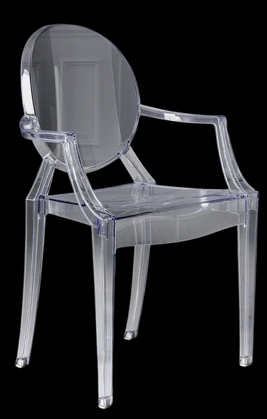 Ghost Chair with Armrest - Transparent acrylic chair for events, featuring a modern and elegant design.