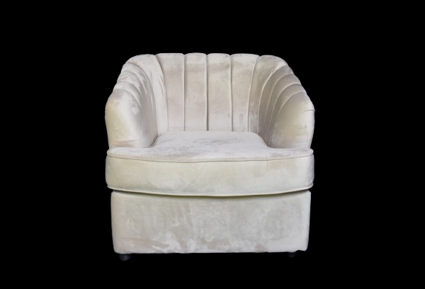 Beige single seater sofa available for rent from Qamar Event Rentals, ideal for events in Dubai, Abu Dhabi, and the UAE.