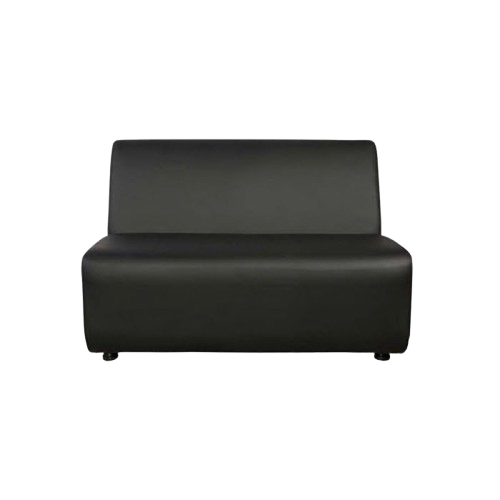 Black Maria two-seater sofa rental for events in Dubai, stylish seating option for weddings and corporate gatherings.