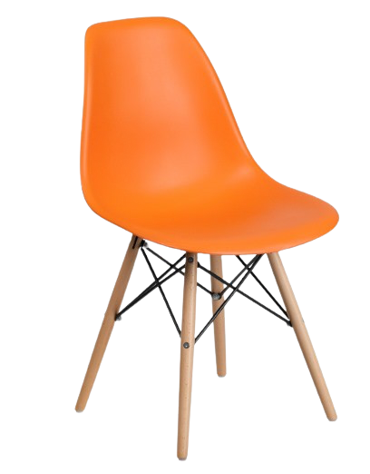 Orange Tulip Chair available for rent from Qamar Event Rentals in Dubai, featuring a modern design suitable for various events.