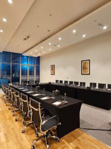 Rectangular Banquet Table with Black Covers - Image 2