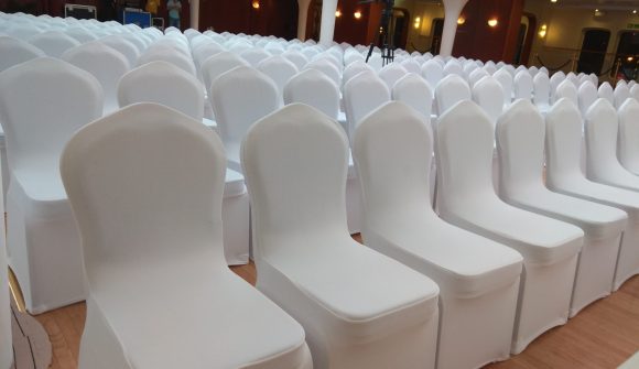 Banquet chair with white stretch cover for elegant events